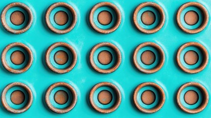 Colorful Pattern of Circular Shapes on Bright Blue Background