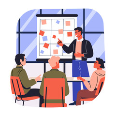 Manager discussion team strategy, flat illustration 
