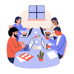 Team working in meeting room, flat illustration 

