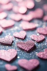 Obraz premium Glittering heart confetti scattered on a smooth surface