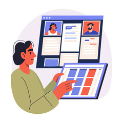 Business hr analyzing candidate profiles, flat illustration 

