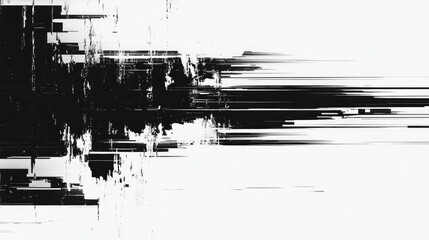 Black and white motion distortion glitch effect, interlaced monochrome lines creating a grunge, retro 90s, lo-fi cyberpunk design, ideal for digital backgrounds.