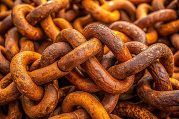 Fototapeta premium Weathered Orange-Brown Nautical Chain Pile - Stock Photo