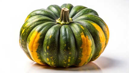 Whole Acorn Squash on White Background - Autumn Harvest Vegetable