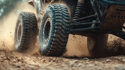 Off-Road Vehicle Speeds Through Dusty Terrain in Motion Blur