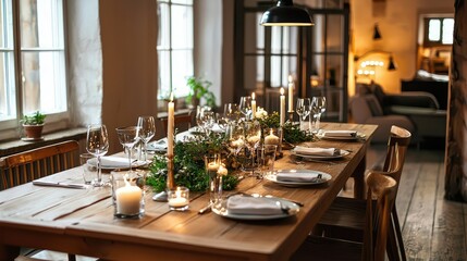 Fototapeta premium Elegant Dining Table Set for a Festive Gathering with Candles