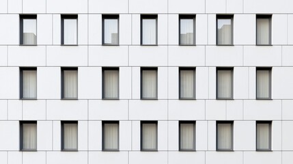 Modern Building Facade with Rectangular Windows and Soft Drapes