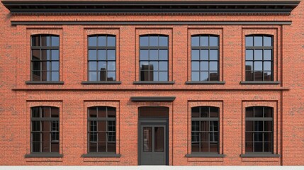 Fototapeta premium Red Brick Building with Large Windows and Modern Architectural Style