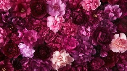 Close-up of vibrant magenta and burgundy peony flowers, perfect for luxury event designs, weddings, or as a festive background for summer and spring celebrations.