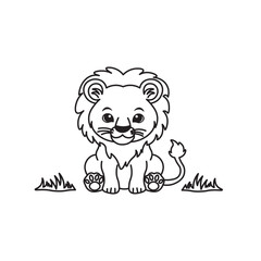 illustration of Black And White Coloring Book With Bold Lines, Cute Animal Lion and Tiger