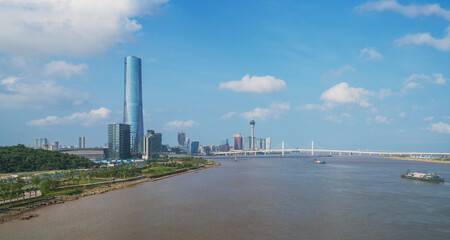 Fototapeta premium Modern urban architecture, bridges, and coastal scenery in Zhuhai, Guangdong Province, China on April 9, 2023