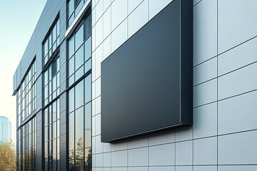 Blank billboard mounted on modern building exterior.  Great for advertising or branding mockups.
