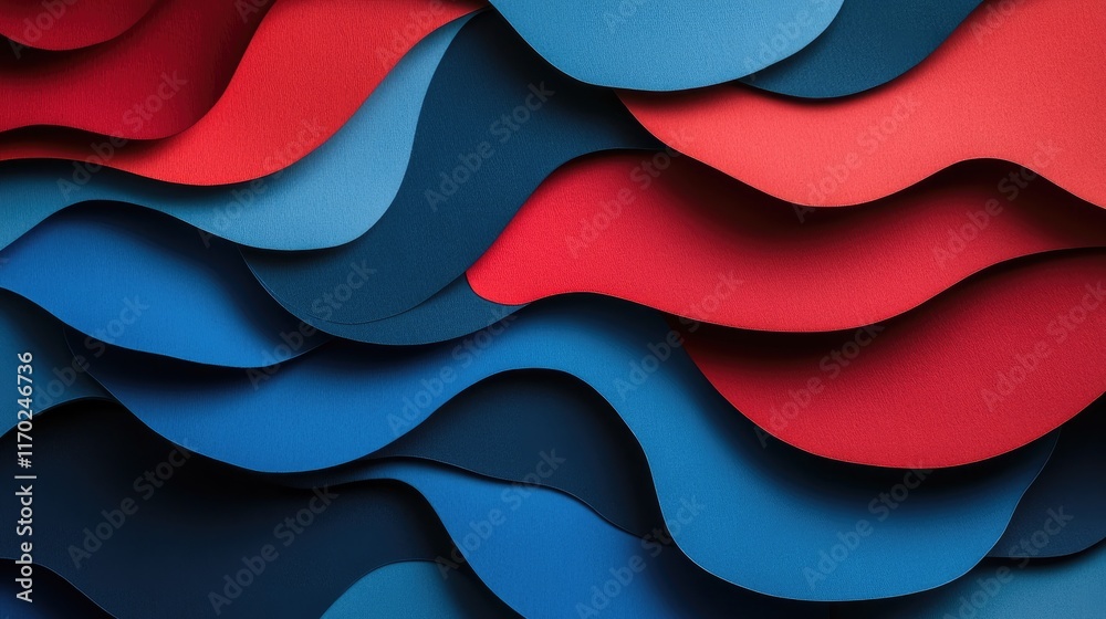 Poster creative abstract background with smooth paper cut layers in red and blue, perfect for graphic desig