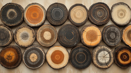 Tree rings arranged in geometric pattern, showcasing natural wood texture