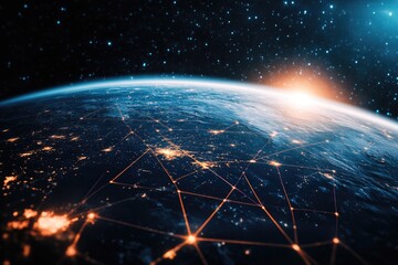 Illustration of internet links and global network during nighttime.
