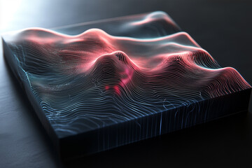 A holographic neural activity visualization overlaying a smooth, polished black surface with faint neon accents.