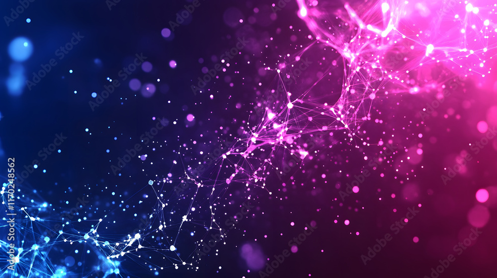 Poster abstract colorful background with glowing particles and light strands