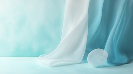 Soft Flowing Fabric in Light Blue and White Tones on a Calm Background - made with Generative AI