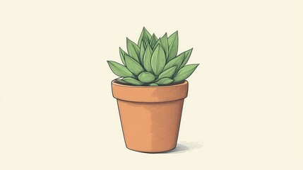 Decorative Succulent Plant in a Simple Clay Pot Isolated on Background