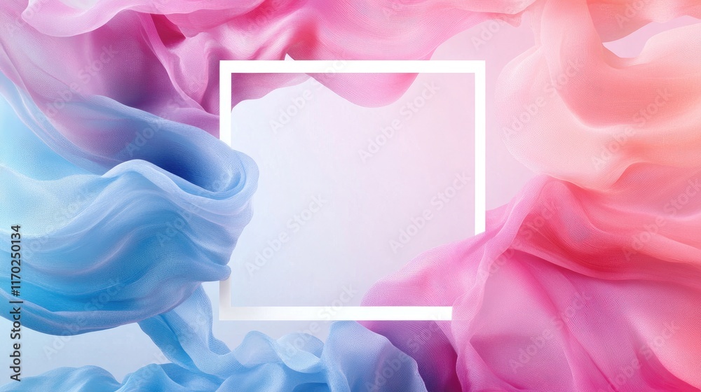 Fototapete flowing pastel shades with a white frame in the center, perfect for creating custom invitations, gre
