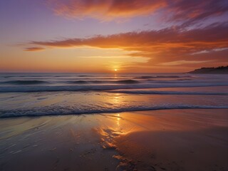 Postcard Serenity: Vibrant Sunset Over a Tranquil Beach Horizon