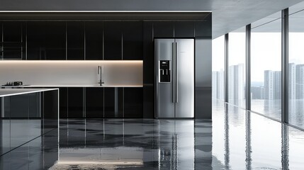 Modern kitchen interior with sleek design and stainless steel appliances