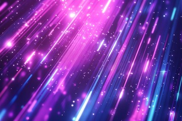 Abstract background with vibrant pink, purple, and blue light streaks and sparkles.