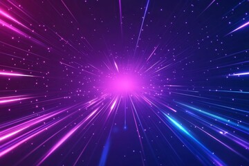 Fototapeta premium Abstract purple and blue light streaks converging towards a bright center, creating a dynamic speed and energy effect.