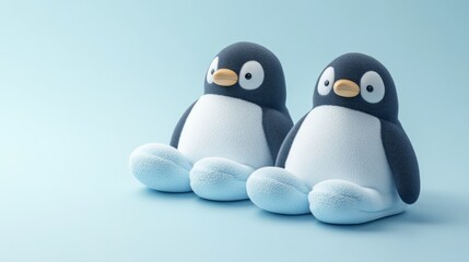 Adorable penguin plush toys on a soft pastel background symbolizing warmth, comfort, and playful childhood memories