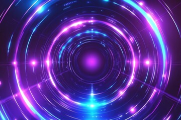 Obraz premium Abstract glowing neon circles, purple and blue light tunnel.