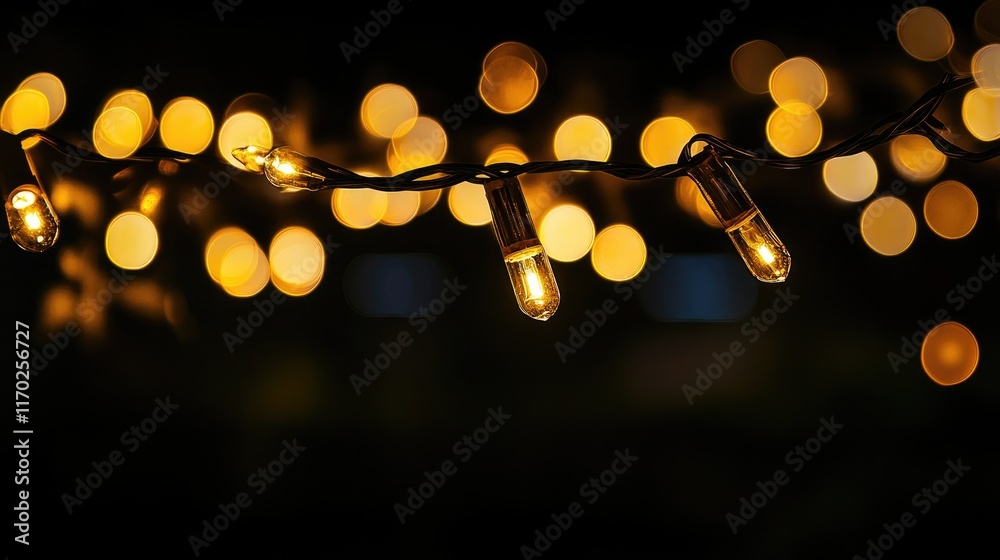 Poster Soft golden bokeh lights overlaying a dark background, perfect for creating a glamorous or festive mood in creative design and modern art projects.