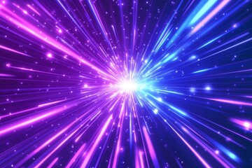 Abstract purple and blue light rays exploding from a bright center, creating a dynamic and energetic composition.