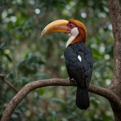 "Explain the unique characteristics of the Rufous-headed Hornbill."