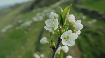 Fototapeta premium close up white cherry blossom photography ai generated