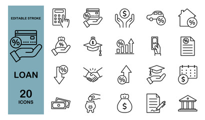 ローンに関するラインアイコンセット　住宅・自動車・教育など　編集可能
