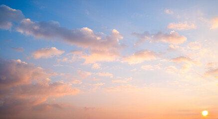 Fototapeta premium Sunrise with white clouds and morning fog. Refreshing atmosphere.