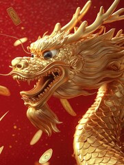 Obraz premium The dragon is a symbol of strength, wealth and good fortune in Chinese mythology. This image depicts the legendary hoard of coins guarded by the dragon.