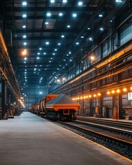 Fototapeta premium Hybrid transport vehicles efficiently moving raw materials in a sustainable logistics environment.