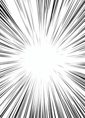 Fototapeta premium Abstract black and white radial lines converging to a bright center, creating a dynamic zoom or speed effect.