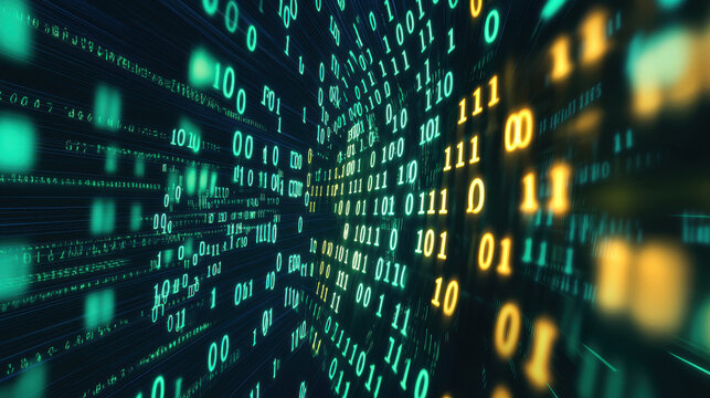 captivating digital background showcasing flowing binary code in vibrant colors