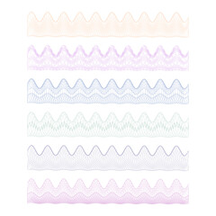 Set of elements for frames. Watermark guilloche. Watermark pattern , Watermark banknote pattern. Banknotes check guilloche lines texture, secure waves patterns and passport paper.