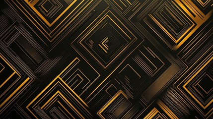 A sleek black and gold geometric pattern featuring intricate lines and shapes, creating a sense of depth and luxury. 