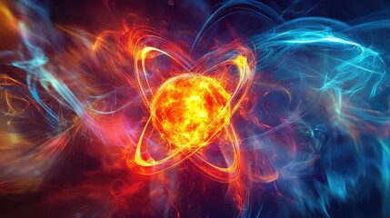 Obraz premium Vibrant Atom Concept with Energetic Colors and Dynamic Swirls