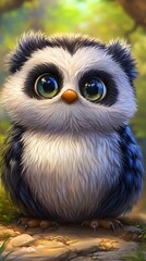 Fototapeta premium Fantastical Owl-Panda Hybrid Creature in Nature