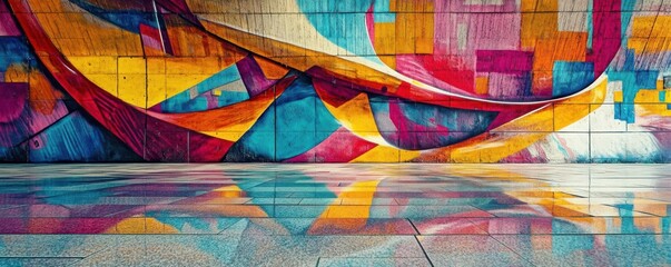 Fototapeta premium Graffiti-covered wall with vibrant colors and clean edges, urban street art culture, raw and expressive