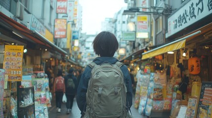Obraz premium Person walking through a vibrant market street.