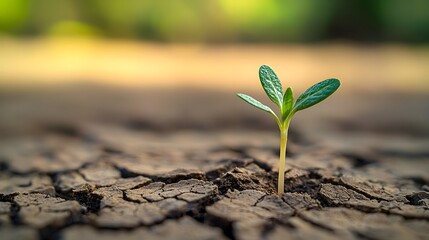 Young Sprout Emerging from Cracked Earth,Symbolizing Resilience and Rejuvenation