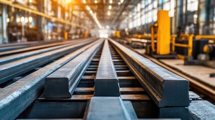 Industrial Steel Rails in Modern Workshop Environment