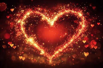 sparkling heart-shaped on dark red background with bokeh effect, Valentine's Day concept