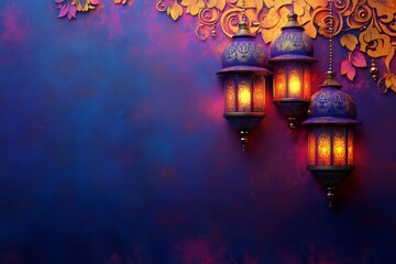 Hanging Lanterns Amidst Ornamental Floral Designs